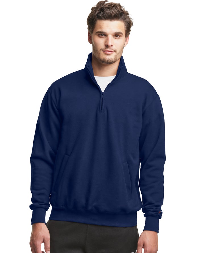 Champion Powerblend Fleece 1/4 Zip With Pockets - Miesten Laivastonsininen Collegepaita - Suomi 4817